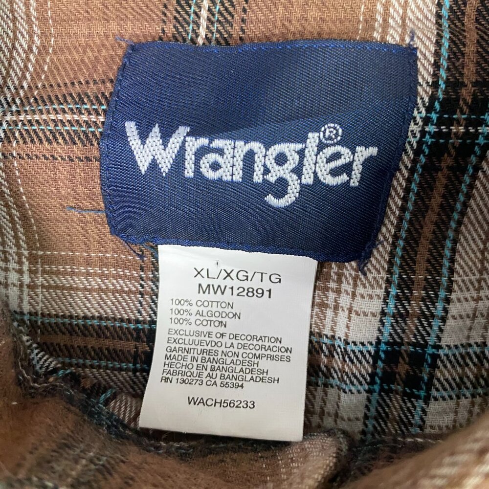 Vintage Wrangler Pearl Snap Flannel Shirt Men's XL Brown Check Plaid Wester - Picture 5 of 11